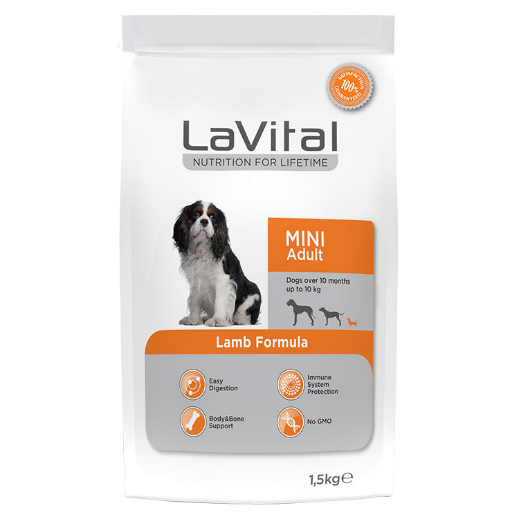 LaVital Mini Adult dog food with lamb, available at Petsofy Kuwait