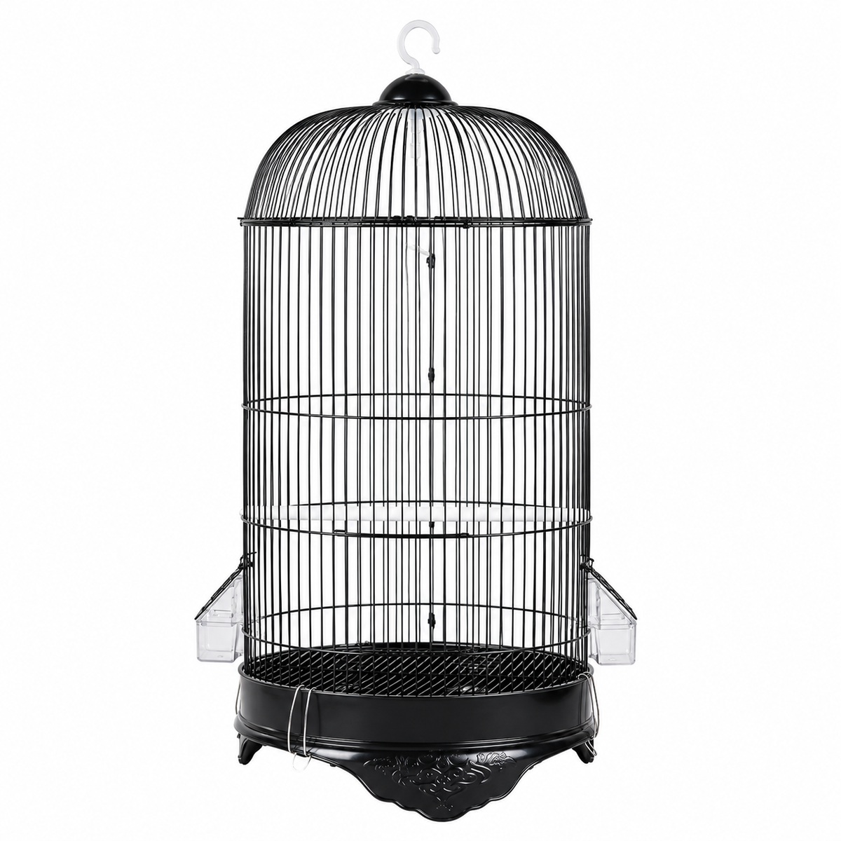 Round Metal Bird Cage with Feeding Cups