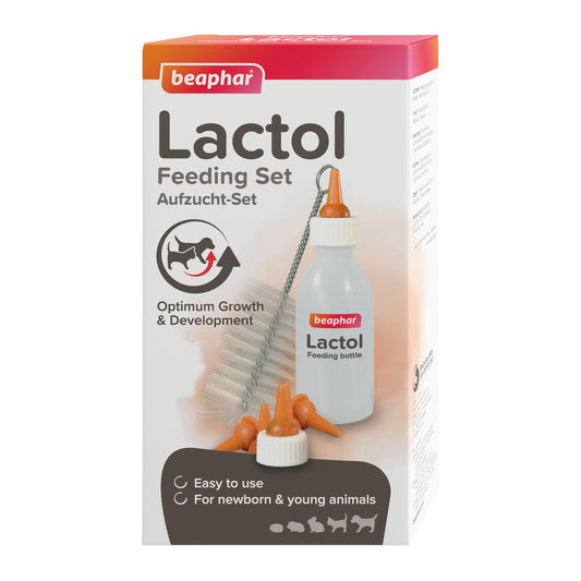 Beaphar Lactol Milk Replacer Feeding Set - Bottle, Teats & Brush for Kittens, Puppies & Small Animals