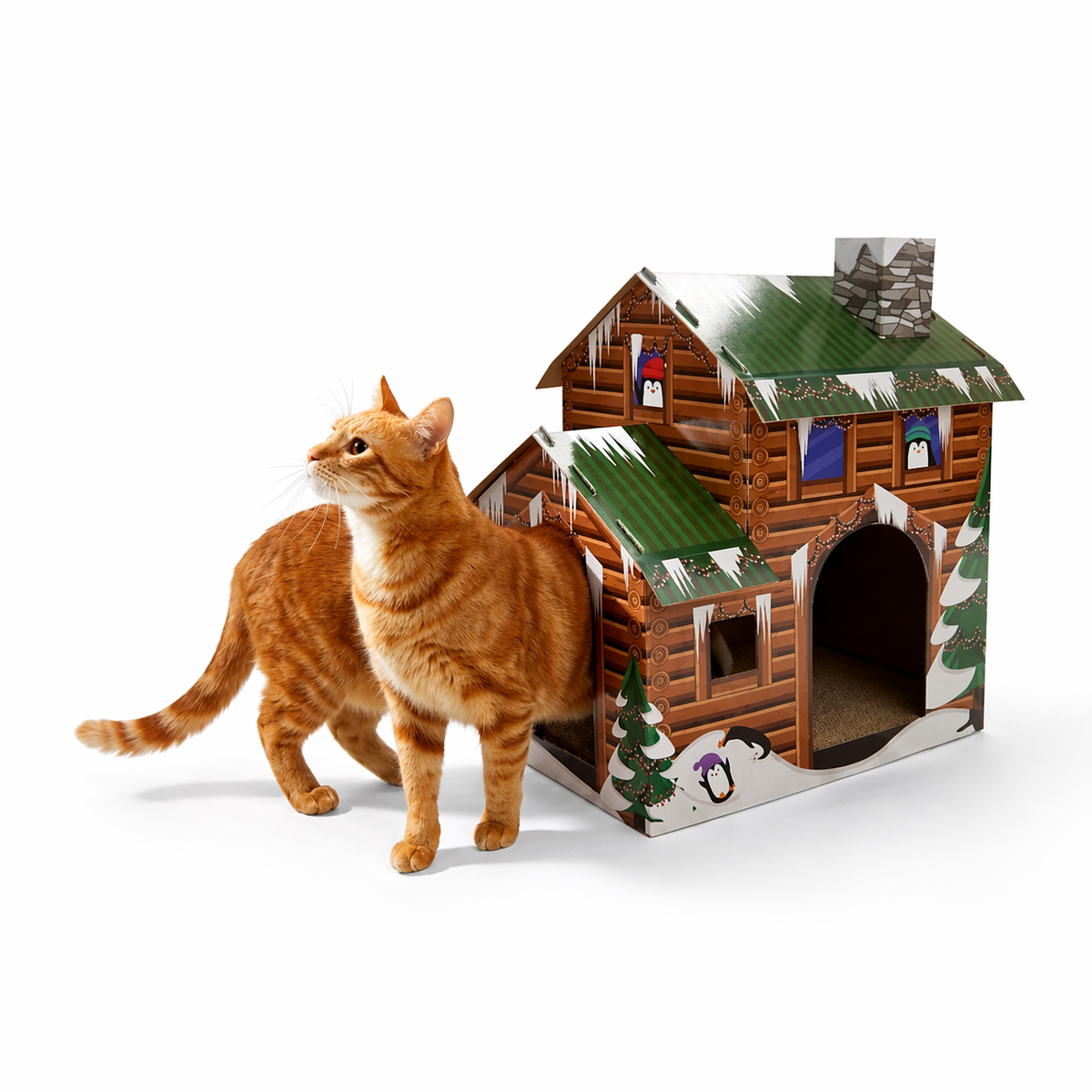 Frisco Holiday Log Cabin Cardboard Cat House