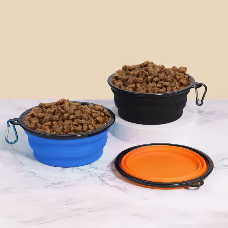 Foldable  Pets Food and Water Dishes with Carabiner Clip for Travel  450ML