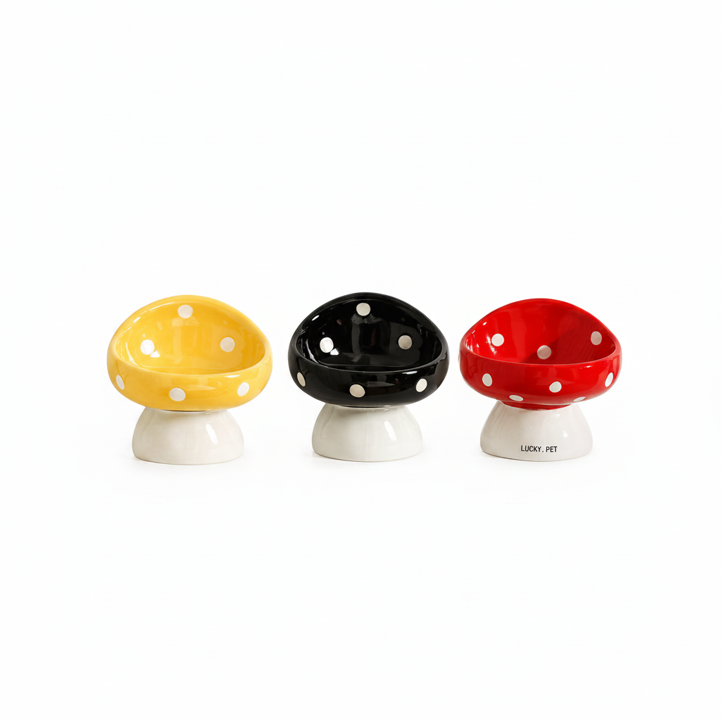 Cat and dog Ceramic Bowl Mushroom  Shaped