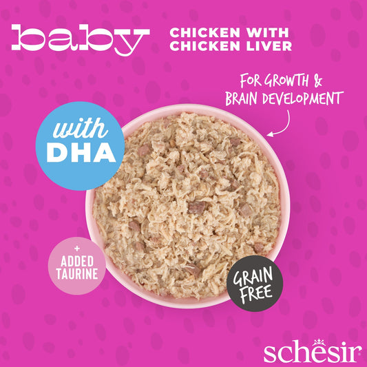 Schesir Baby Chicken with Chicken Liver in Broth 8+ Weeks Wet Kitten Food, 70g