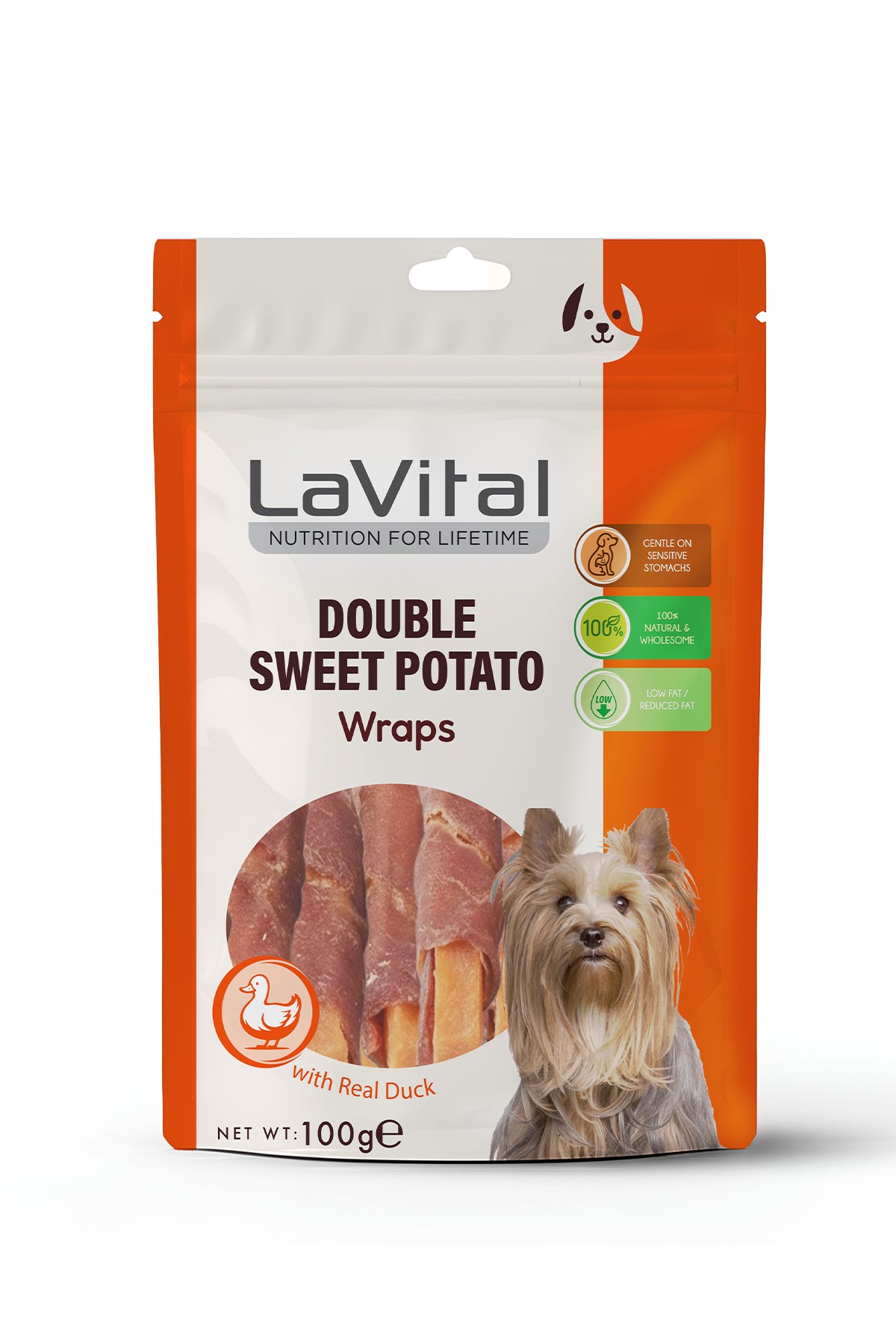 LaVital Dog Treat Duck Meat Wrapped Sweet Potato Sticks 100g