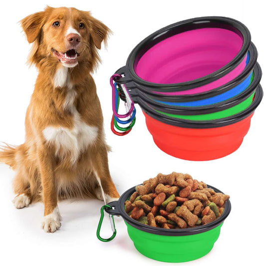 أطباق طعام وماء قابلة للطي للحيوانات الأليفة مع مشبك حلقة تثبيت للسفر 450 مل