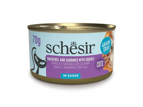 Schesir Mackerel & Sardine Fillets with Calamari in Sauce Wet Cat Food, 70g