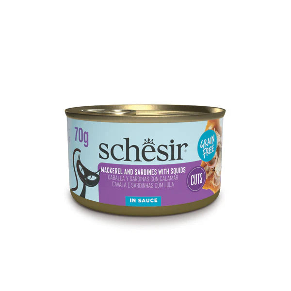 Schesir Mackerel & Sardine Fillets with Calamari in Sauce Wet Cat Food, 70g