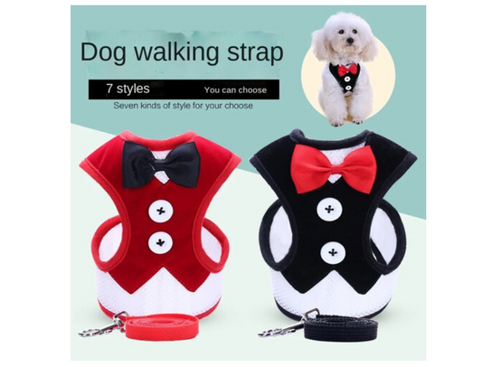 Adjustable Oxford Cloth Pet BowTie Dog Vest Chest Strap Leash