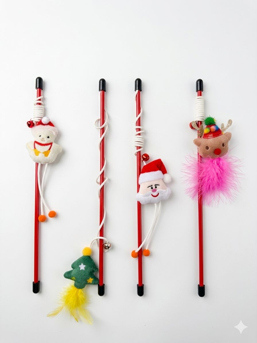 Christmas Cat Wand Toy Set
