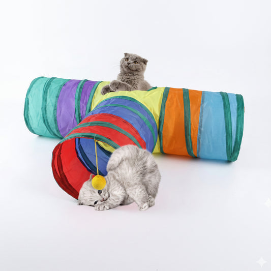 Multicolor Three Tunnel Collapsible Cat Toy
