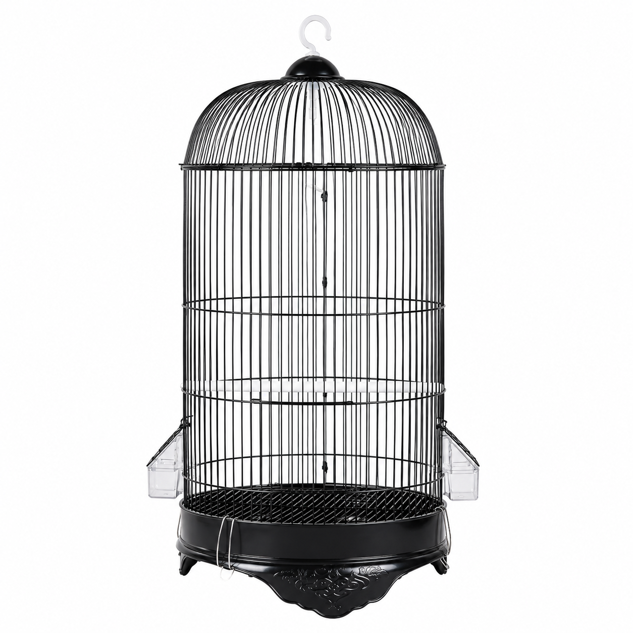 Round Metal Bird Cage with Feeding Cups