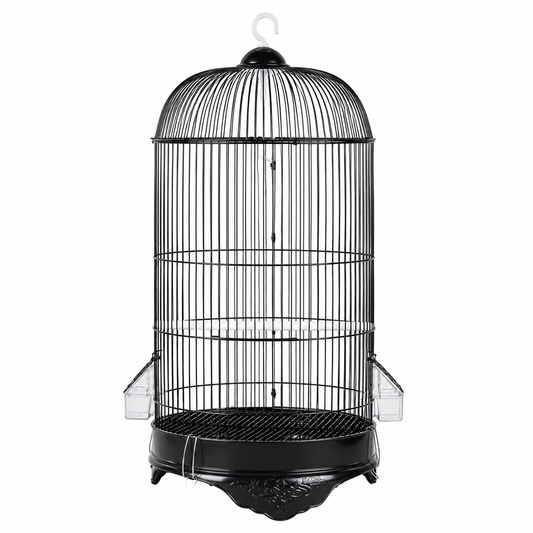 Round Metal Bird Cage with Feeding Cups