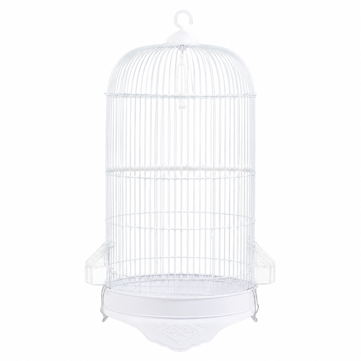 Round Metal Bird Cage with Feeding Cups