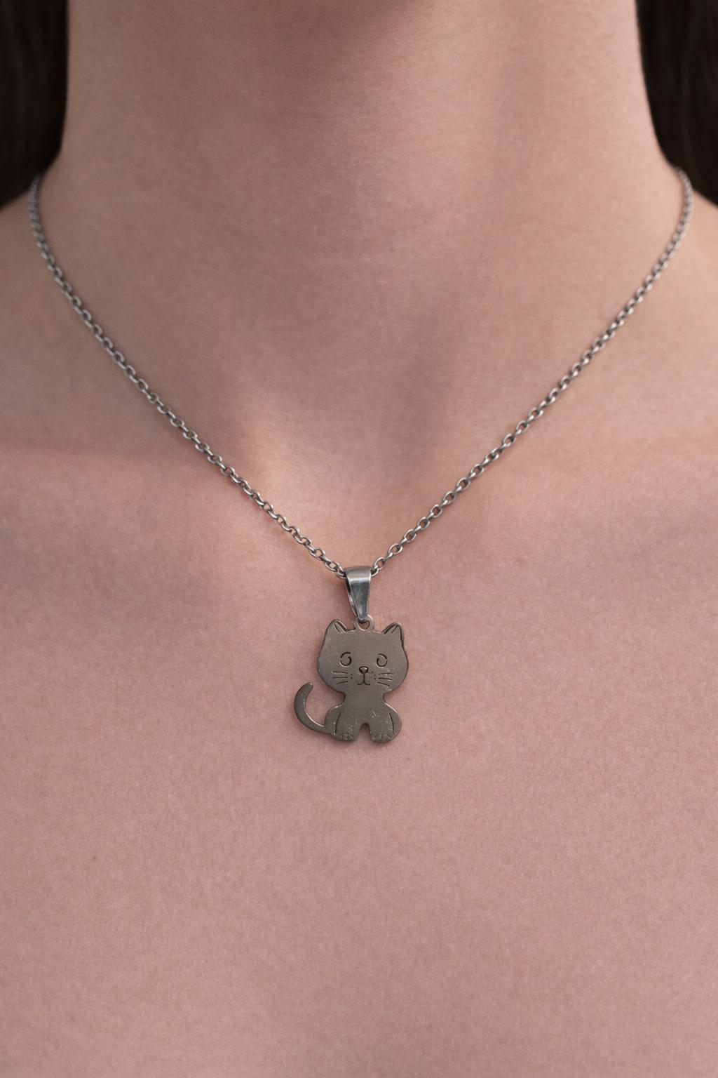 Stainless Steel Cat Pendant Necklace