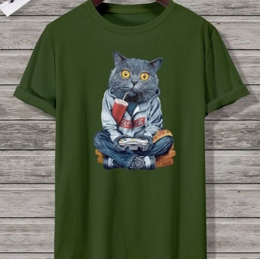 Men Cat Print Tee