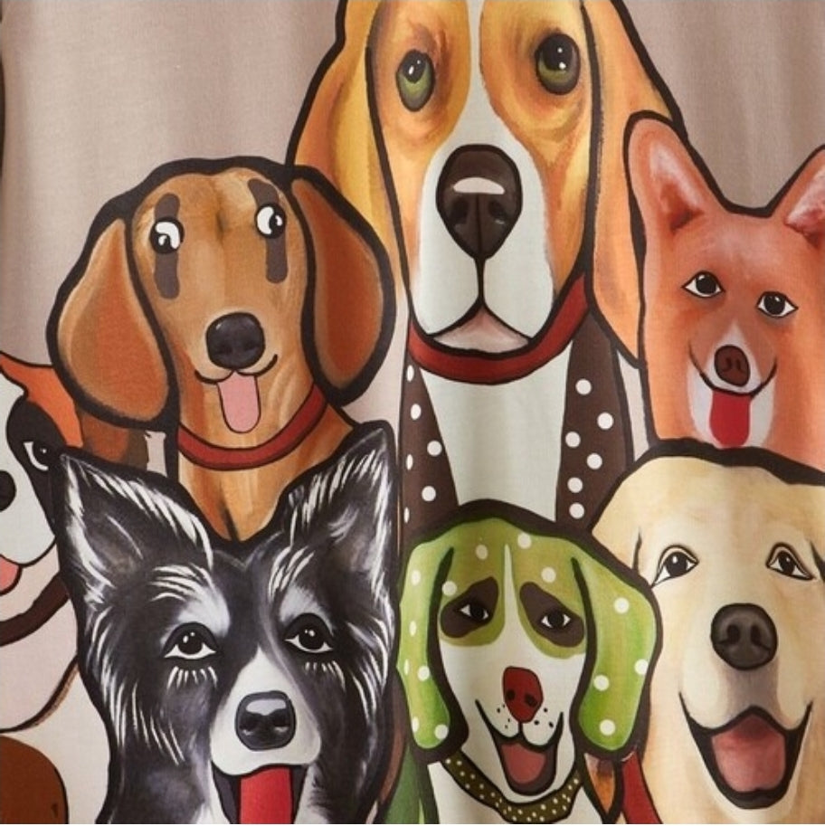 EMERY ROSE Cartoon Dog Print Raglan Sleeve Pullover