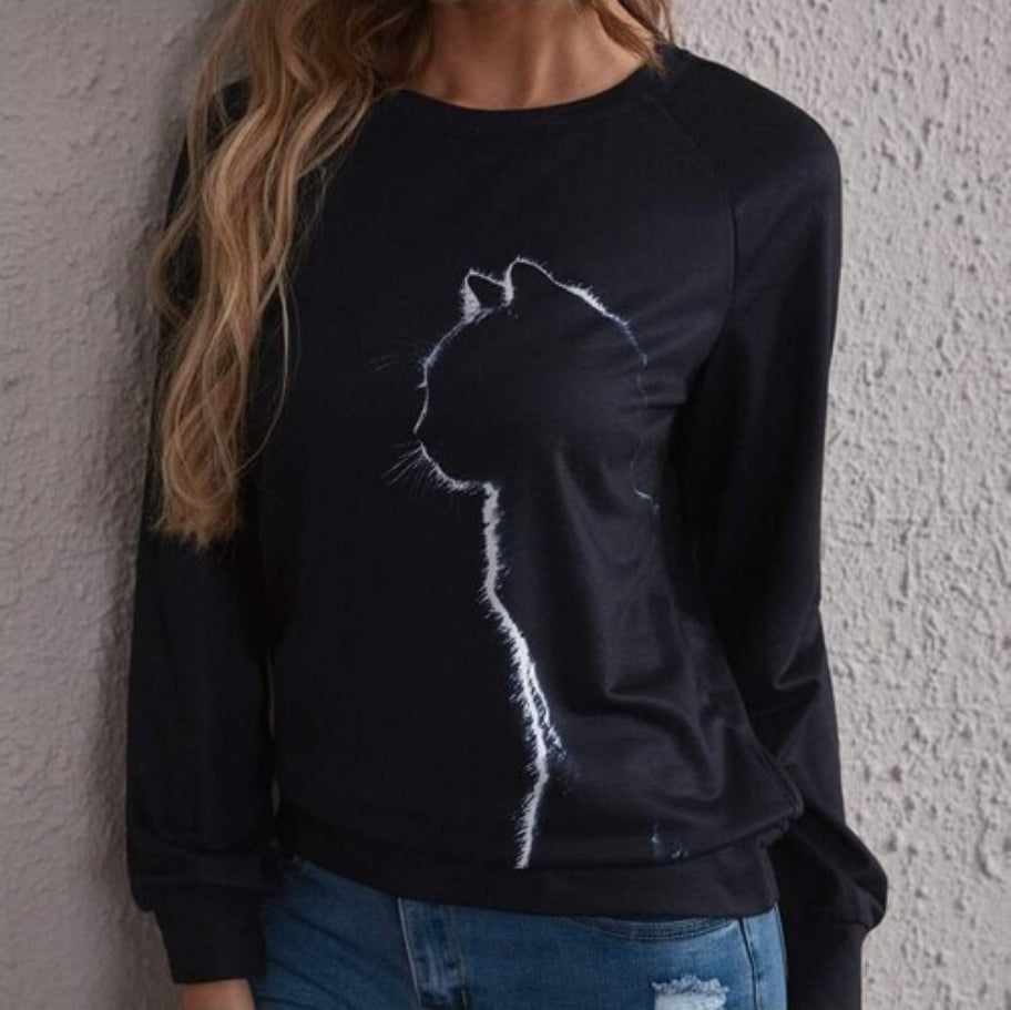 EMERY ROSE Cat Print Raglan Sleeve Sweatshirt
