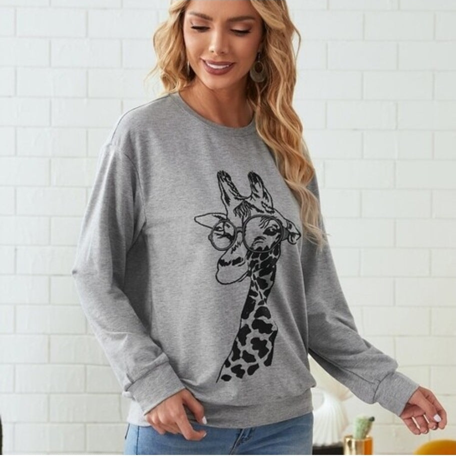 EMERY ROSE Giraffe Graphic Drop Shoulder Sweatshirt
