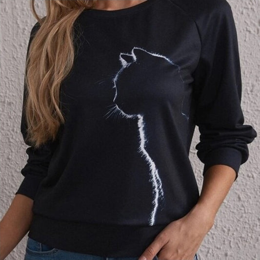EMERY ROSE Cat Print Raglan Sleeve Sweatshirt