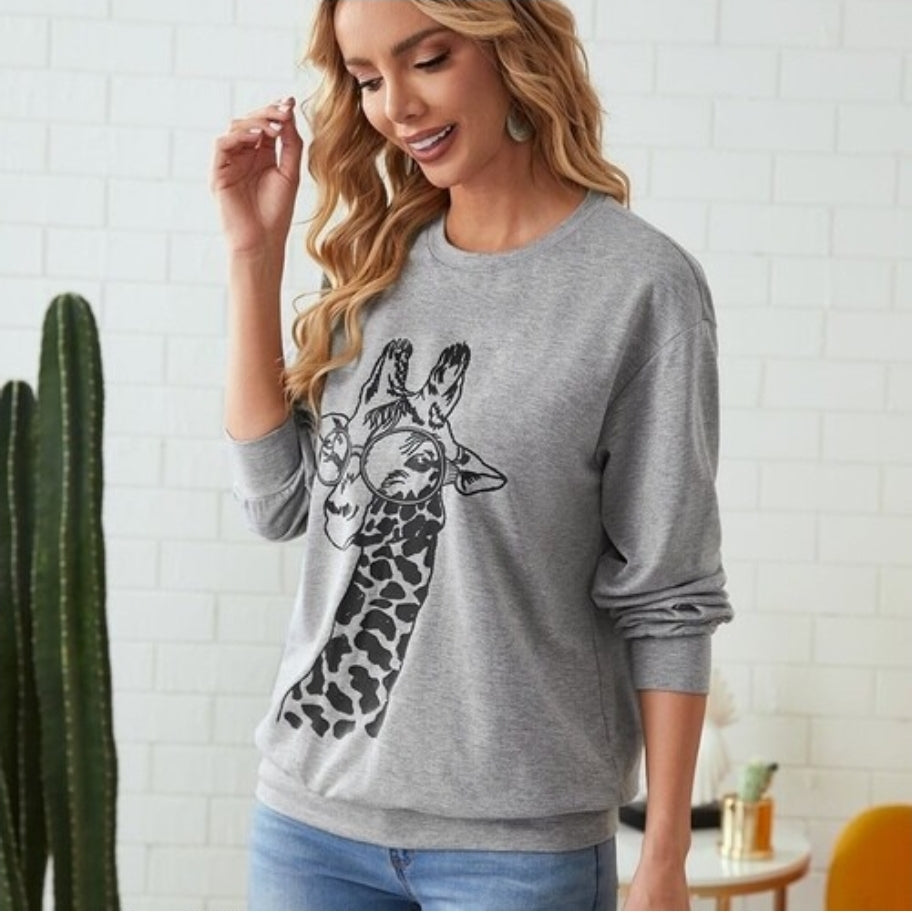 EMERY ROSE Giraffe Graphic Drop Shoulder Sweatshirt