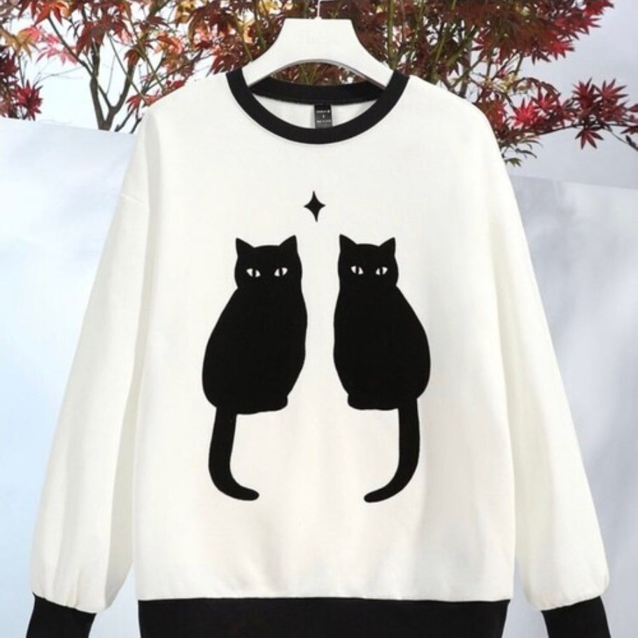 Lorik Cat & Star Print Drop Shoulder Pullover
