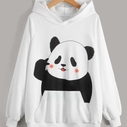 Women Panda Print Pouch Pocket Hoodie