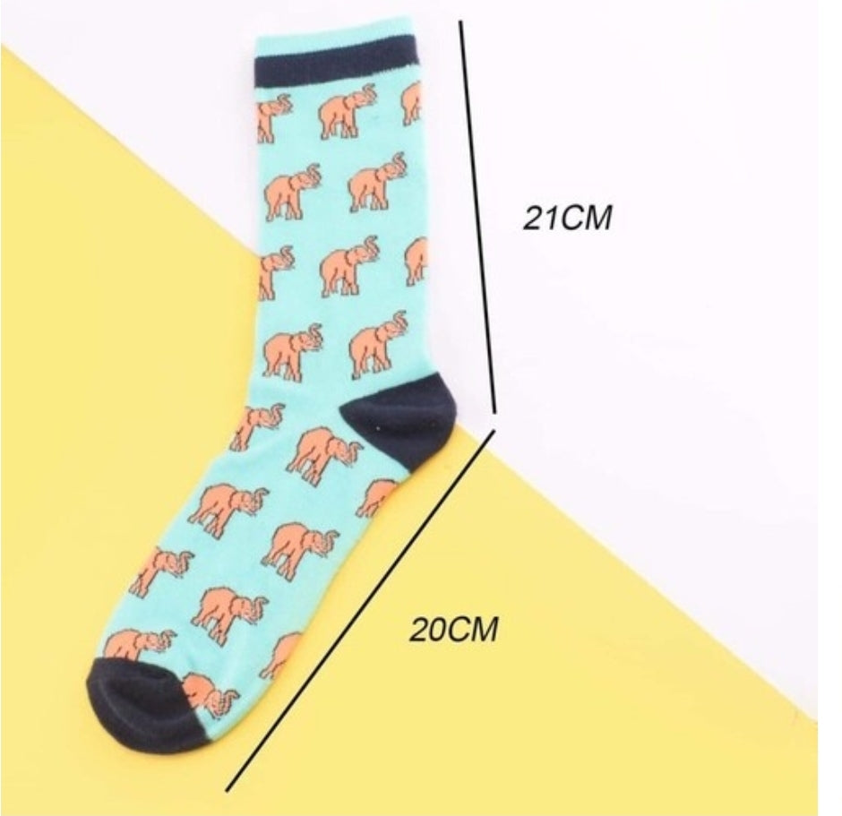 Men Elephant Print Crew Socks