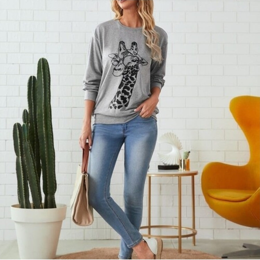 EMERY ROSE Giraffe Graphic Drop Shoulder Sweatshirt