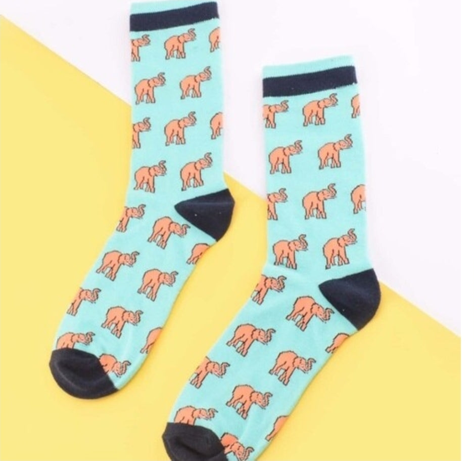 Men Elephant Print Crew Socks