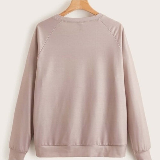 EMERY ROSE Cartoon Dog Print Raglan Sleeve Pullover