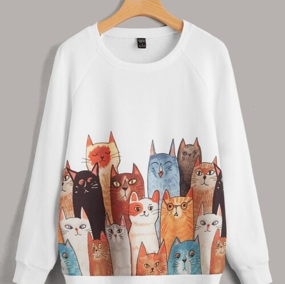 EMERY ROSE Cats Print Raglan Sleeve Sweatshirt