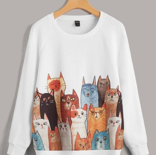 EMERY ROSE Cats Print Raglan Sleeve Sweatshirt