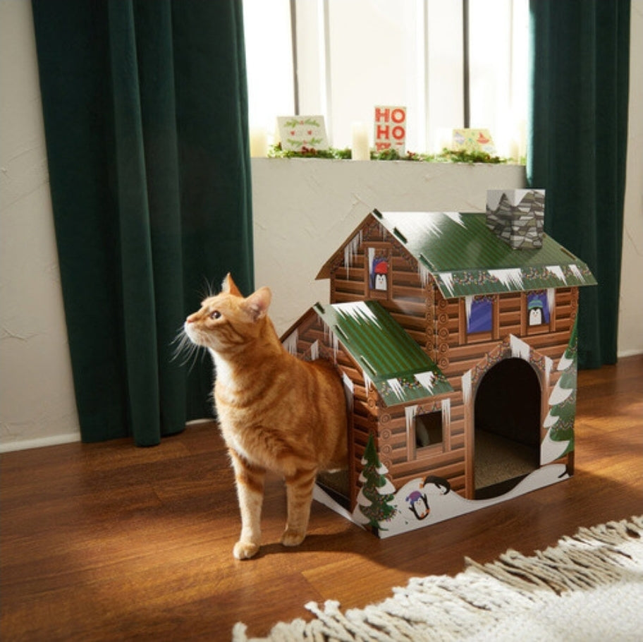 Frisco Holiday Log Cabin Cardboard Cat wenter House Cat