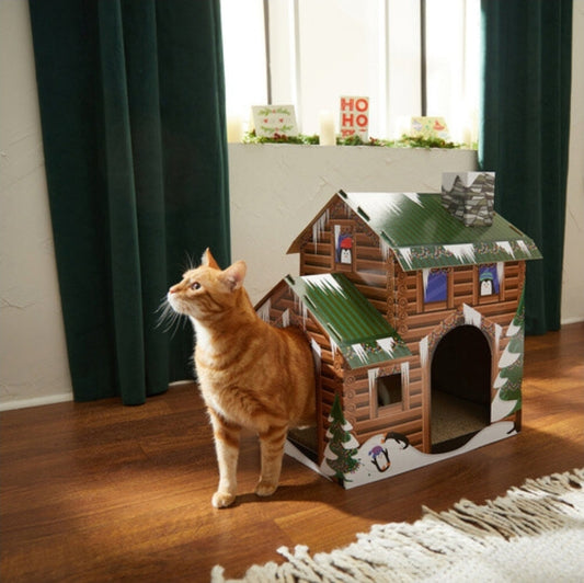 Frisco Holiday Log Cabin Cardboard Cat wenter House Cat