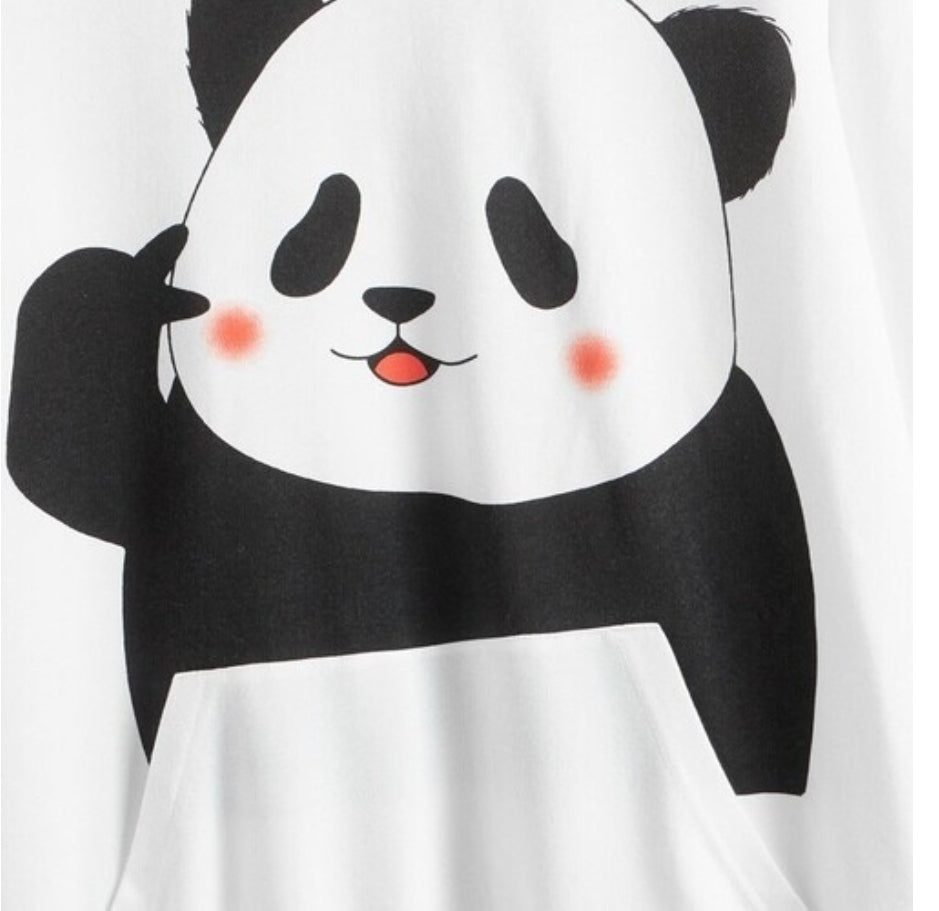 Women Panda Print Pouch Pocket Hoodie